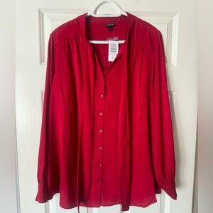 Torrid red neck tie button down blouse size 1